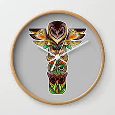 Owl Totem Wall Clock By Angoes25 Society6