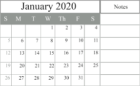 Free Download January 2020 Calendar Templates Pdf Excel