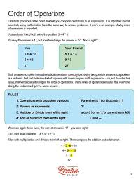 Order Of Operations Free Pdf