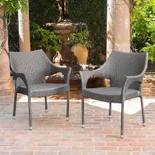 Noble House Mirage Stacking Grey Wicker Outdoor Dining Chairs 4 Pack