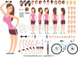 Eye, nose, cheek, chin, mouth, neck, shoulder, armpit, breast, thorax, navel, abdomen, publs, groin, knee, foot, ankle, toe. Young Fitness Female Sportswoman Vector Creation Constuctor With Big Set Of Woman Body Parts And Sport Equipment Woman Canstock
