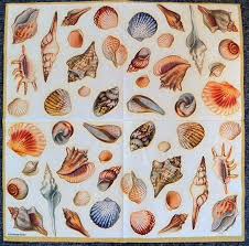 Decoupage Paper Of Sea Shells On Cream Napkin