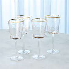 S 4 Hammered Footed Wine Glasses Clear