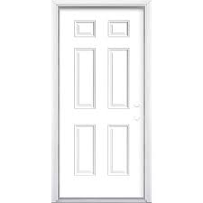Masonite 36 In X 80 In 6 Panel Left Hand Inswing Painted Steel Prehung Front Exterior Door With Brickmold Ultra Pure White