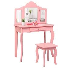 costway pink kids vanity table and