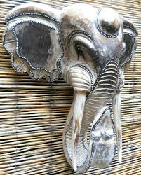 home décor carved wooden elephant head