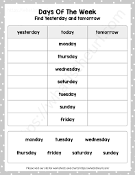 days of the week worksheet 1 your