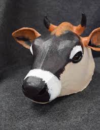 paper mache cow mask or wall sculpture