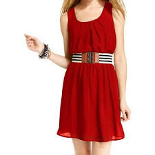 Bcx Womens Red Crepe Pleated Blouson Casual Dress Juniors M