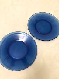 2 Cobalt Blue Glass Plates Beautiful