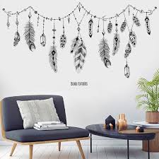 Black Boho Feathers Wall Stickers For