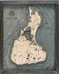 Block Island 3 D Nautical Wood Chart 16 X 20 Driftwood Grey Frame