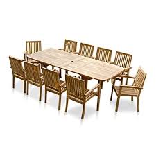Tampa teak finish acacia wood outdoors dining chairs (set of 2). New 11pc Grade A Teak Outdoor Dining Set 115x40 Extra Thick Rectangle Double Extension Teak Table 10 Patara Teak Stacking Dining Chairs Cushions Beachfront Decor