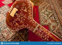 wooden tanpura frame and strings stock