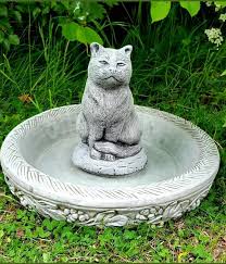 Cat Bird Bath Feeder Stone Statues