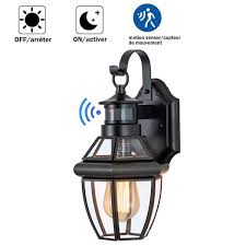 1 Light Black Finisih Copper And Metal Motion Sensing Dusk To Dawn Outdoor Wall Lantern