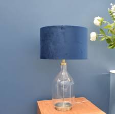 Clear Glass Lamp With Velvet Navy Shade