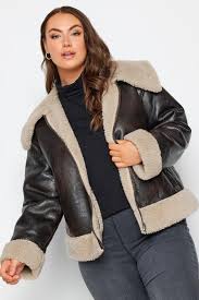 Yours Plus Size Brown Aviator Jacket