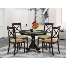 The marina dining room set brings casual farmhouse style to life in your home. 5 Piece Furniture Set Round Kitchen Table And 4 Chairs In Cappuccino Finish Overstock 10296438