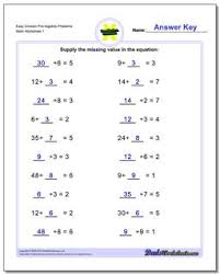 Your elementary grade students will love this algebra equations (set 1) worksheet. Pre Algebra Worksheets