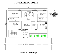 50 X35 South Facing 3bhk House Plan As