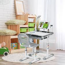 Encourage creative expression by setting up a toddler desk and easel set for your children. Adjustable Kids Desk Chair Set With Lamp And Bookstand Kids Desk Chair Desk And Chair Set Kids Desk