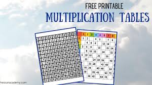 free printable multiplication tables