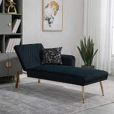 Black Velvet Tufted Convertible Accent Sofa Chaise Lounge With Metal Feet For Small Space
