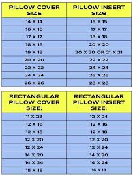 Pillow Insert Sizes Chart Photos Table And Pillow