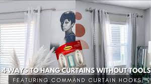 4 WAYS TO HANG CURTAINS WITHOUT TOOLS,NAILS, OR HOLES| ( RENTER FRIENDLY)|  FT. COMMAND CURTAIN HOOKS - YouTube