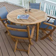 Royal Teak Collection P49bl 5 Piece Teak Patio Dining Set With 50 Inch Dolphin Round Table Sailmate Sling Folding Arm Chairs Black Sling