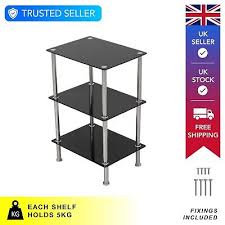 Black Glass 3 Tier Wide Shelving Unit