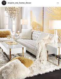 white and gold glam living room decor