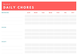 Red White Minimal Simple Daily Chore Chart Templates By