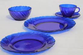 Vintage Cobalt Blue Glass Dishes Set