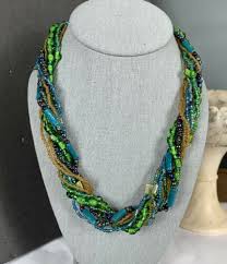 Multi Strand Glass Bead Necklace Green