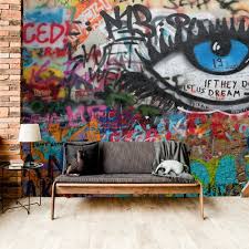 urban living room graffiti wallpaper