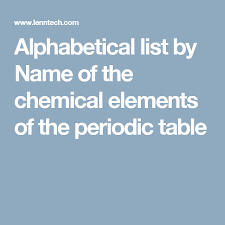 Alphabetical List By Name Of The Chemical Elements Of The