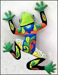 Painted Metal Frog Garden Art