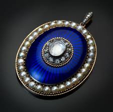blue enamel diamond pearl pendant