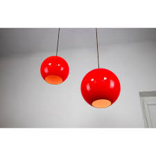 Pair Of Vintage Red Glass Pendant Lamps
