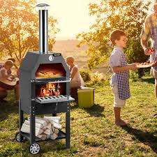 Vevor Ldspsllzxbddwrlhev0 Pizza Oven 12 In Removable Wheels 2 Layer Charcoal Burning Outdoor Pizza Oven With Pizza Stone For Barbecue In Black