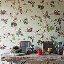 woodland chorus indigo ecru wallpaper