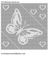 973 Butterfly Hearts Filet Crochet Doily Afghan Tablecloth