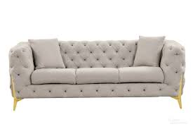 Contempo Sofa Made With Buckle Fabric Gold Accent Legs In Light Gray
