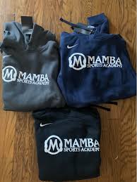 Well you're in luck, because here they come. Official Authentic Kobe Bryant Nike Mamba Sports Academy Hoodies Black Navy Grey Baseball Softball San Gabriel California Facebook Marketplace Facebook