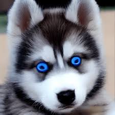 cuddly husky puppy with blue eyes