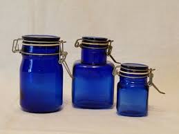 Cobalt Blue Glass Covered Storage Jars