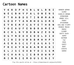word search on cartoon names