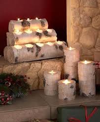 Birch Tree Decor Candles In Fireplace